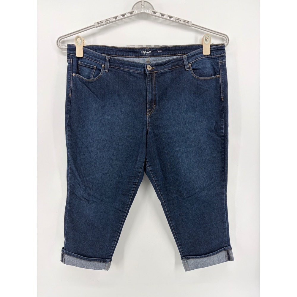 Style & Co Women's Casual Dark Wash Cuffed Denim Capri Jeans Plus Size 24W